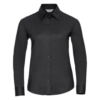 Russell Collection Easy Care Oxford Bluse, Langarm (Schwarz)