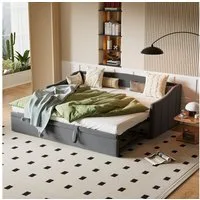 PXloue Schlafsofa Polsterbett Daybett Tagesbett mit Bettfunktion Ausziehbares 180x200 cm, 90x200 cm/180x200 cm,Grau,Samt,Multifunktionsbett,Lattenrost