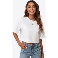 Imily Bela T-Shirt Damen Kurzarm Bauchfrei Top (Packung, 1-tlg., 1per-Pack) in Unifarbe