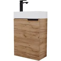 Planetmöbel Waschtisch-Set Compact, Waschtisch mit Unterschrank, (inkl. Keramikwaschbecken, 1-St., Badmöbel Set für Gäste Bad & WC), Waschtisch 40cm mit Bad-Armatur schwarz