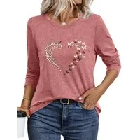 PYLIKE Langarmshirt Damen Rundhalsausschnitt Longsleeve mit Leopardenmuster Print-Shirt Geeignet für den täglichen Gebrauch im Büro und zu Hause