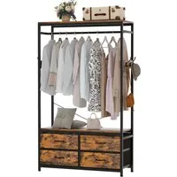 Yorbay Kleiderständer Garderobenständer Kleiderständer 100 x 40 x 180 cm, (Aus MDF und Stahl, mit Kleiderstange, Ablagen, 4 Schubladenboxen), Offener Kleiderschrank für Wohnzimmer, Schlafzimmer, Flur