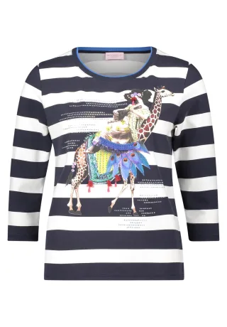 so cosy - Gestreiftes Shirt mit 3/4-Arm und Frontprint blau/weiß - Gr. - 36