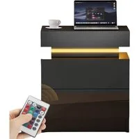 oyajia Nachttisch Hochglanz Nachtschrank mit 2 Schubladen,LED-Beleuchtung 16 Farben (Nachttisch mit LED Streifen, Beistelltisch), Nachttisch mit einstellbare Farben,Sofatisch, 45x35x55 cm Schwarz/Weiß