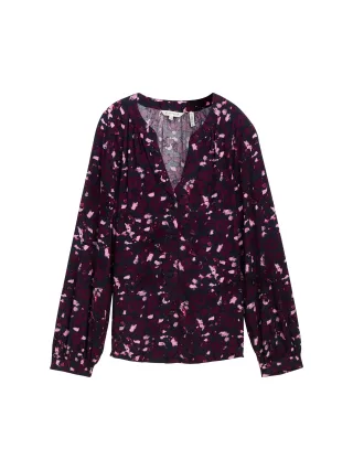 Tom Tailor - Loose Fit Bluse aus Viskose berry autumn floral design - Gr. - 42