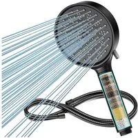 LuxusKollektion Duschbrause Duschkopf Hochdruck Handbrause Filter 6 Strahlarten Black06