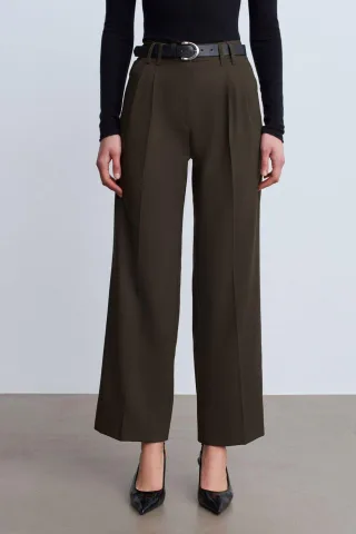 Damen Weite Plisseehose aus Krepp
