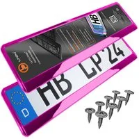 L & P Car Design Kennzeichenhalter für Auto Pink-Chrom Kennzeichenhalterung, (2 Stück)