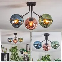 hofstein Deckenleuchte Deckenlampe aus Metall/Glas in Schwarz/Kupferfarben/Blau/Grün, Deckenleuchte im Retro/Vintage-Design (Schirme Ø 15 cm), 3 x E14