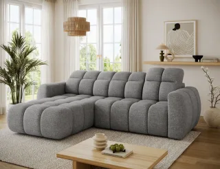 Ecksofa mit Schlaffunktion Sofa SALONIA Stoff Elegant Dunkelgrau Ottomane Links