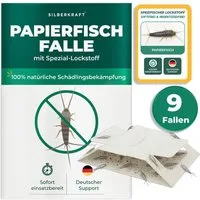 Silberkraft Insektenfalle Papierfischfalle mit Spezial-Lockstoff Langzeitschutz, Biozidfrei & Geruchslos Extrastarke klebefläche Gezielte Anlockung