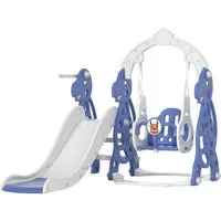 FIVMEN Rutsche Kinder Freistehende Kinderrutsche Spielzeugrutsche Gartenrutsche, Kinder Rutsche inkl. Klettergerüst & Basketballkorb, Blau