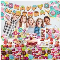 UE Stock Papierdekoration 64 tlg. Donut Motto Partydeko Partygeschirr Set Geburtstagsdeko Dounat, Vielseitig einsetzbar