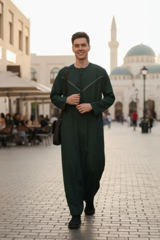 Herren Grüne Eid Marokkanische Thobe Robe Djellaba Ramadan Eid Jubba LFS- HM10