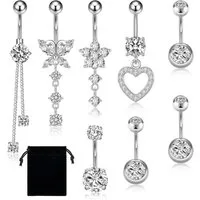 Leikedun Bauchnabelpiercing-Set 8PCS Bauchnabelpiercing 14G Edelstahl Silber Zirkonias Schmetterling