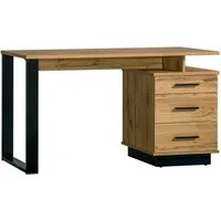 Deine Möbel 24 Schreibtisch LAMI 8 Kinderschreibtisch 135 cm mit 3 Schubladen & 2 Fächern (Stil: Loft / Industrial / Scandi, 1-St., LAMI - Kollektion), Bürotisch in Wotan Eiche & Schwarz Matt mit Metallgestell
