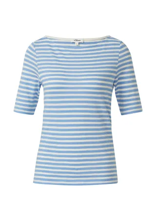 s.Oliver - T-Shirt blau/weiß - Gr. - 48