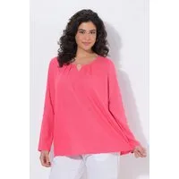Ulla Popken Druckbluse Bluse Leinenmix Zierspange Rundhals 3/4-Arm