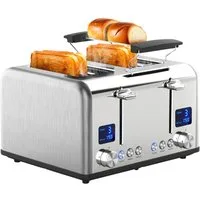 STEINBORG Toaster SB-2080, 4 kurze Schlitze, für 4 Scheiben, 1630 W, Edelstahl Gehäuse,Brötchenaufsatz,Krümelschublade,2xDigitales Display