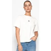 SASSYCLASSY Oversize-Shirt Lockeres T-Shirt Damen mit Rundhalsausschnitt Oversize T-Shirt aus Baumwolle mit dezentem Print Offwhite