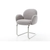 DELIFE Polsterstuhl Nube-Flex, mit Armlehnen Freischwinger flach Edelstahl Cord Silbergrau Taschenfed