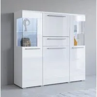 OTTO home Highboard India,Breite 130cm, stilvolle Hochkommode 3Türen, Klappe und Schublade, Hochschrank viel Stauraum, Einlegeböden verstellbar,ohne Beleuchtung