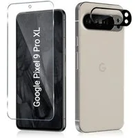 CLM-Tech Displayschutzglas 1X Schutzfolie für Google Pixel 9 Pro XL Panzerfolie 1X Kameraschutz für Google Pixel 9 Pro XL 6,8 Zoll, 2er Set Kameraglas Panzerglas Displayschutz 9H Glas, 2 Stück, Unterstützt Fingerabdruck-ID