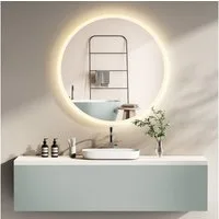 HOKO Badspiegel mit Beleuchtung, Led-Lichtspiegel rund 60cm / 80cm (Warmweiß - Kaltweiß - Neutral. Licht mit Touch Schalter und mit Wandschalter einschaltbar. Memory-Funktion.IP44, 5mm HD Glass), LED Wandspiegel, Badezimmerspiegel, Rund Spiegel