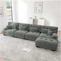 Odikalo 4-Sitzer Modulares Sofa Schlafsofa mit Tiefensitz, 4-Sitzer Modulares Ecksofa mit Tiefensitz, Chenille Schlafsofa Komfortabel Gepolstert für Wohnzimmer, Apartment, Studio, Büro, Chenille Mehrfarbig