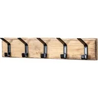 Levandeo® Garderobe, Garderobe Holz L55cm Hakenleiste 5 Haken Eiche Wanddeko Deko