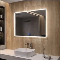 AQUALAVOS LED-Lichtspiegel LED Badspiegel mit Antibeschlag 100x70cm Warmweiß/Kaltweiß Wandspiegel, IP44, Touch oder Wandschalter, für Schlafzimmer Wohnzimmer Badezimmer