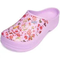 Ladeheid Gartenclogs für Damen Ultraleicht EVA Gemustert Gartenschuhe LA-CA-27 Clog (36 EU, Helllila/Blumen) Wasserdicht & Flexibel