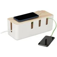 relaxdays Kabelbox mit Holzdeckel, weiß