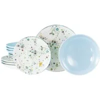 CreaTable Teller-Set Candy Drops, Teller Set 12-tlg. (12-tlg), 4 Personen, Steinzeug, Unregelmäßige bunte Punkte, Gute Laune Geschirr, Frisch, Freundlich