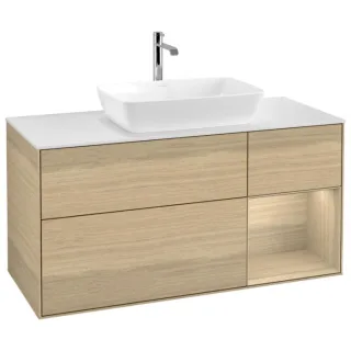 Villeroy und Boch Finion Waschtischunterschrank G831PCPC 120cm, Abdeckplatte white matt, Emotion, Regale Oak Veneer, Oak Veneer