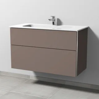 Sanipa 3way Keramik-Set Design Keramik-Waschtisch und Unterbau mit 2 Auszügen, Taupe-Matt BP4811T