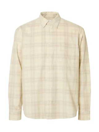 SELECTED MEN - SLMREGCLAUS CORD YD CHECK LS SHIRT Egret - Gr. - XXL