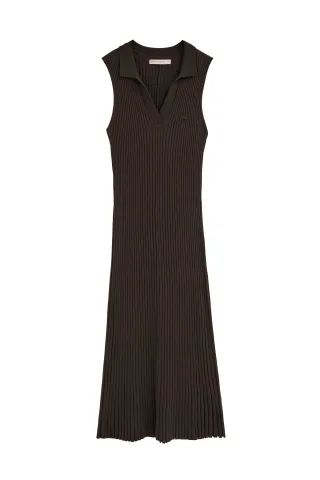 Ärmelloses Plisseekleid schokobraun mit Polo Club Logo