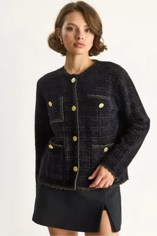 Strukturierter Jacquard-Button-Up Cardigan