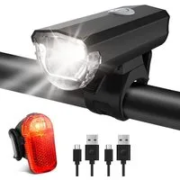 TUWENA Fahrradbeleuchtung LED Fahrradlicht-Set Fahrradlampe StVZO mit Scheinwerfer Rücklicht, USB Aufladbar, IPX5 Wasserdicht Vorne Rücklicht Energiesparend