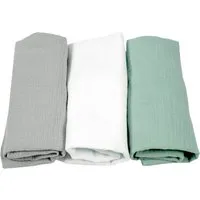 BabyLux Spannbettlaken Musselin Set – 3er Pack 40x80 cm für Kinderwagen Stubenwagen Babybett, Gummizug: ja, z17 Grau-Weiß-Grün