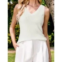 Arach&Cloz Tanktop Ärmelloses Stricktop mit V-Ausschnitt Weiches Cashmere-Feel Tanktop für Business & Alltag