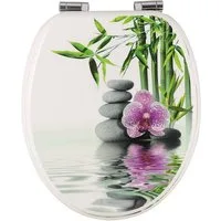 Woltu WC-Sitz (1-St), WC-Sitz MDF mit Absenkautomatik Steine Blumen