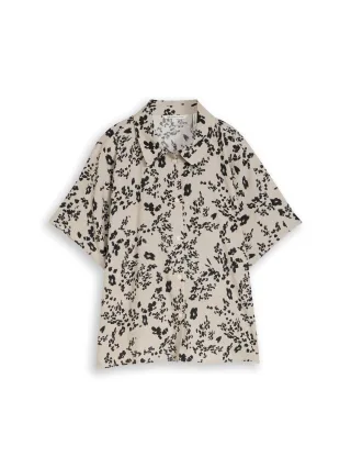 Denim Tom Tailor - Boxy Fit Bluse mit Leinenanteil beige black flower print - Gr. - S
