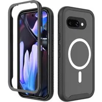 Wigento Handyhülle Für Google Pixel 9a Sky Series MagSafe PC TPU Hülle Bumper Schwarz, Stoßfest, integrierter Bildschirmschutz, klare Rückseite