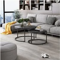 Vicco Couchtisch Montreal, Schwarz/Schwarzer Marmor, 77 x 40 cm 2 Teile (2-St)