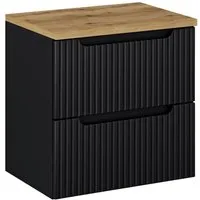 Lomadox Waschbeckenschrank NEWPORT-56-BLACK 60 cm Waschtisch-Unterschrank 40 cm tief schwarz Eiche 2 Auszüge