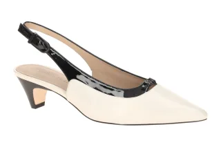 Peter Kaiser 9-79504-46 Kitten Heel Slingpumps wei?/schwarz gl?nzend - Echtle...
