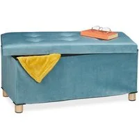 relaxdays Sitztruhe Sitzbank mit Samtbezug und Holzfüße (5-St), Türkis