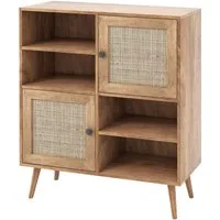 COSTWAY Sideboard, Küchenschrank mit Rattantür & Fächern, Holz, 80x29,5x97cm